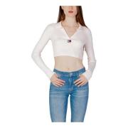 Roze Gebreide Kleding met Lange Mouwen en Lage V-Hals Tommy Jeans , Pi...