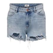 Blauwe Gescheurde Katoenen Shorts Only , Blue , Dames