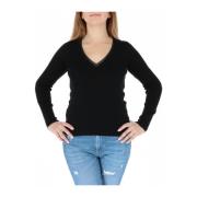 Zwarte V-Hals Gebreide Trui Pinko , Black , Dames