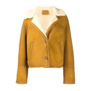 Shearling Jas met Klassieke Kraag en Knoopsluiting Prada , Brown , Dam...