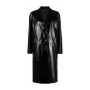 Zwarte leren jas met logo Prada , Black , Dames