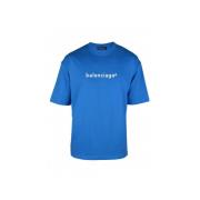 Blauwe Logo Print Oversize T-shirt Balenciaga , Blue , Heren