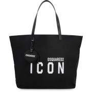 Icon Nylon Tote met Leren Details Dsquared2 , Black , Dames