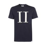 Katoenen Crew-Neck T-Shirt met Bouclé Detail Les Deux , Blue , Heren