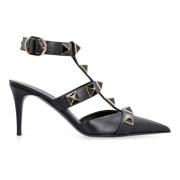 Roman Studs Leren Slingback Pumps Valentino , Black , Dames