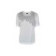 Witte Katoenen T-shirt met Vichy Stofapplicaties Fendi , White , Heren