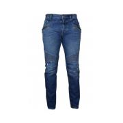 Blauwe Slim-Fit Jeans met Ribbel Inserts Balmain , Blue , Heren