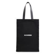 Leren Canvas Tote Tas Jil Sander , Black , Dames