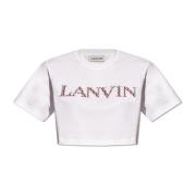 Geknipt T-shirt met logo Lanvin , White , Dames