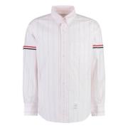 Gestreept katoenen overhemd met driekleurig detail Thom Browne , Pink ...