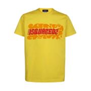 Logo-Print Katoenen T-Shirt Dsquared2 , Yellow , Heren