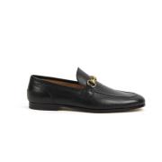 Zwarte Leren Loafers met Gouden Details Gucci , Black , Heren