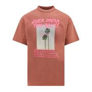 Bruine Geribbelde T-shirt met Fluorescerende Print Palm Angels , Brown...