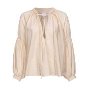 Geborduurde Katoenen Muslin Blouse Pinko , Beige , Dames