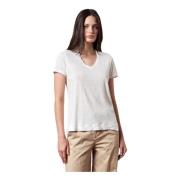 Diepe V-hals Linnen T-shirt Massimo Alba , White , Dames