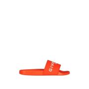 Platte rubberen sandalen met wit reliëflogo Givenchy , Orange , Heren