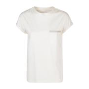 Contrast Groe Crewneck T-Shirt Eleventy , White , Dames