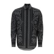 Gedrukte Poplin Overhemd Versace , Black , Heren