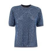 Gebreide T-shirt met Kristallen Ermanno Scervino , Blue , Dames