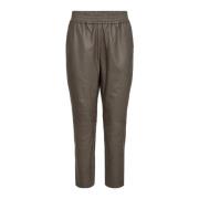 Zachte en Luxe Leren Broek met Elastische Tailleband en Geknipte Lengt...