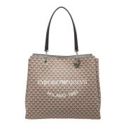 Logo Patroon Tote Bag Emporio Armani , Beige , Dames