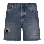Blauwe Vintage Denim Shorts met Logo Borduursel Balmain , Blue , Heren