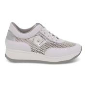 Witte en Zilveren Netleren Sneakers Rucoline , White , Dames