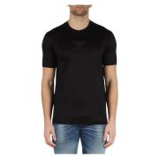 T-shirt van lyocell en katoen met strass logo Emporio Armani , Black ,...