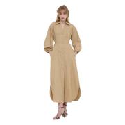 Comfortabele Katoenen Jurk met Knoopsluiting Twinset , Beige , Dames