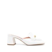 Witte Leren Sandalen met Vierkante Neus en Middelhoge Blokhak Moschino...