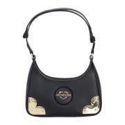 Zwarte handtas met verstelbaar handvat en gouden logo Love Moschino , ...