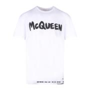 Wit Katoenen T-Shirt met McQueen Graffiti Print Alexander McQueen , Wh...