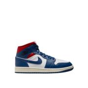 Jordan 1 Mid Leren Sneakers Nike , Blue , Heren