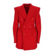 Tweed Blazer Jas met Peak Revers Balenciaga , Red , Dames