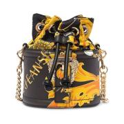 Zwarte Barok Print Ketting Handvat Emmer Tas Versace Jeans Couture , B...