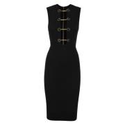 Viscose midi-jurk met dubbele knopen Elisabetta Franchi , Black , Dame...