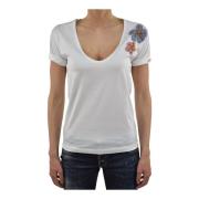 Logo Katoenen T-Shirt met Bloemendetail Dsquared2 , White , Dames