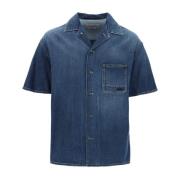 Organische Denim Korte Mouw Overhemd Alexander McQueen , Blue , Heren