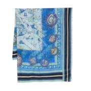 Blauwe Zijdeblend Sjaal met Kaartprint Faliero Sarti , Blue , Dames