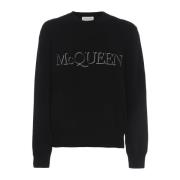 Zwarte Katoenen Trui met Logo Relief Alexander McQueen , Black , Heren