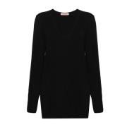 Luxe V-Neck Sweater Twinset , Black , Dames