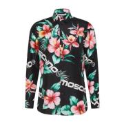 Zijden bedrukt overhemd met bloemenprint Moschino , Black , Heren