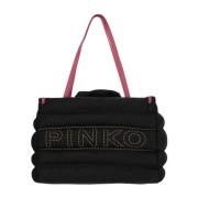 Gewatteerde nylon tote tas met logo detail Pinko , Black , Dames