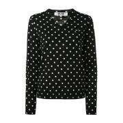 Zwarte polkadot V-hals trui Comme des Garçons Play , Black , Dames