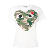 Gestreepte Camouflage Hart T-shirt Comme des Garçons Play , White , Da...