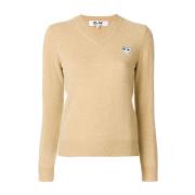 Witte Hart V-Hals Pullover Comme des Garçons Play , Beige , Dames