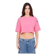 Roze Logo T-shirt met Gele Streep Moschino , Pink , Dames