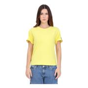Gele Logo T-shirt met Geribbelde Ronde Hals Moschino , Yellow , Dames