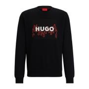 Zwarte trui met vlam logo Hugo Boss , Black , Heren