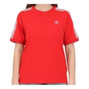 Rode dames T-shirt met witte strepen Adidas Originals , Red , Dames